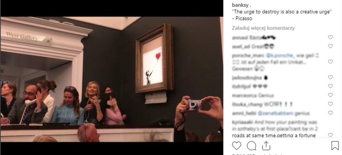 Niezwykłe dzieło Banksy’ego wystawione na aukcję. Tego, co się wydarzy w jej trakcie nikt nie mógł przewidzieć!