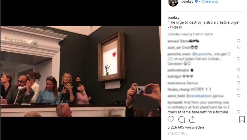 Niezwykłe dzieło Banksy’ego wystawione na aukcję. Tego, co się wydarzy w jej trakcie nikt nie mógł przewidzieć!