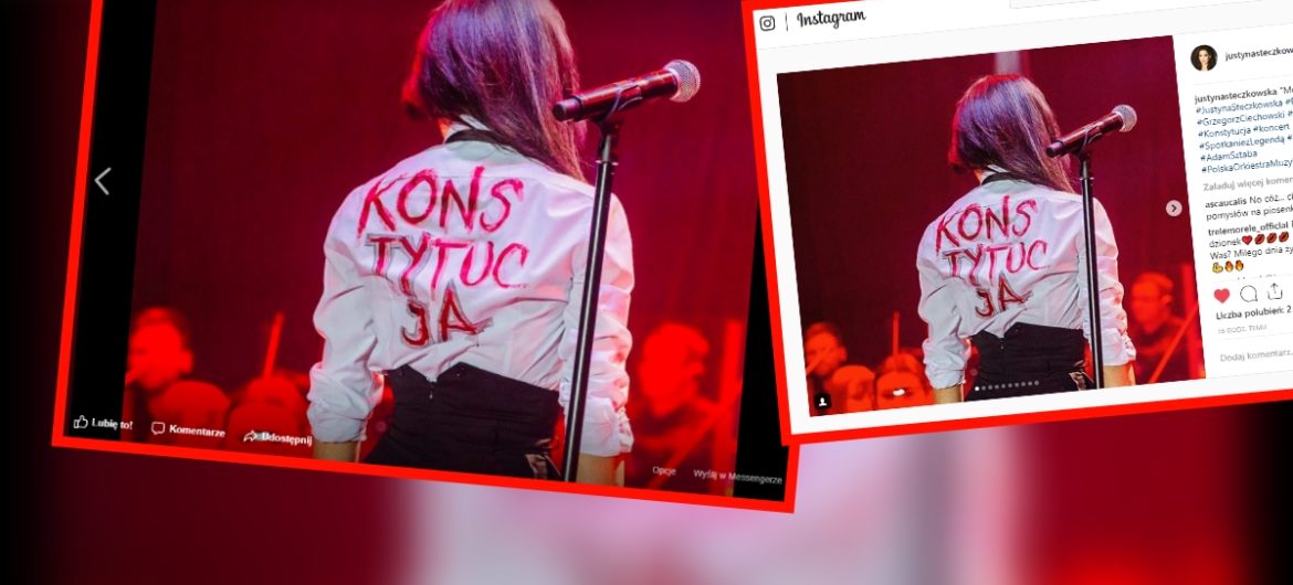Polityczna demonstracja Justyny Steczkowskiej. Wystąpiła z napisem “Konstytucja” na plecach