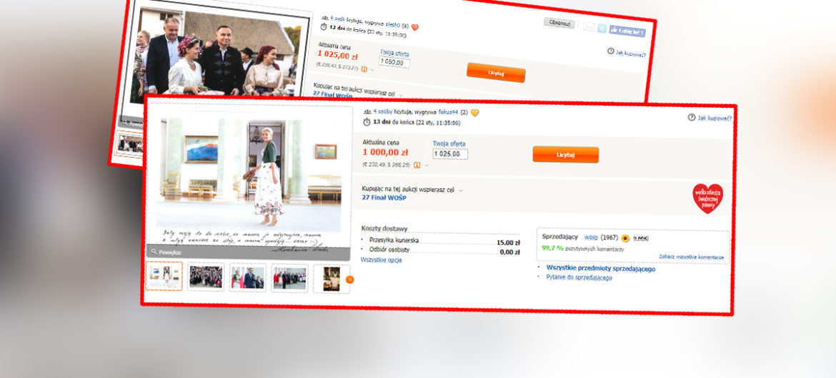 Hojne dary pary prezydenckiej dla Wielkiej Orkiestry Świątecznej Pomocy. Przedmioty już trafiły na licytację