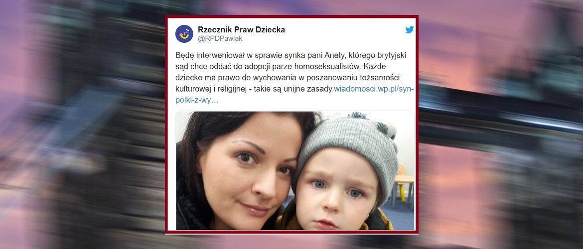 Władze Wielkiej Brytanii chcą oddać dziecko Polki homoseksualistom. RPD zapowiedział interwencję