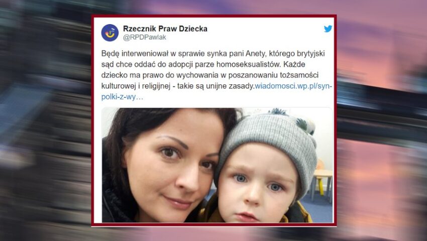 Władze Wielkiej Brytanii chcą oddać dziecko Polki homoseksualistom. RPD zapowiedział interwencję