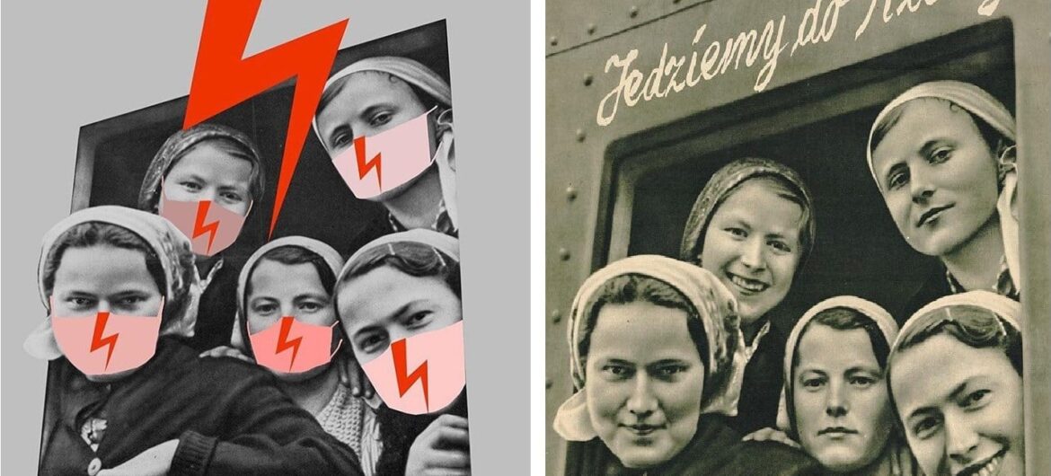 Nazistowski plakat propagandowy wykorzystany podczas Strajku Kobiet