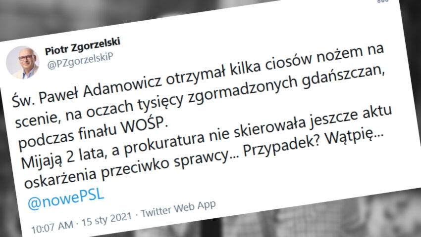 Św. Paweł Adamowicz? Wicemarszałek Sejmu z PSL już kanonizował byłego prezydenta Gdańska