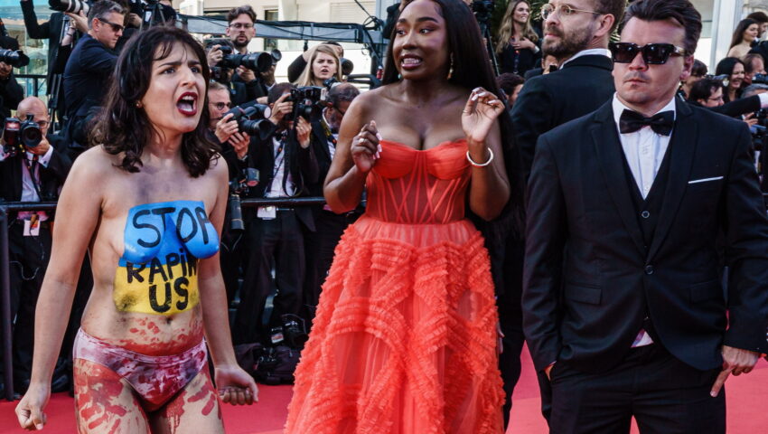 Półnaga aktywistka w barwach Ukrainy zakłóciła festiwal w Cannes
