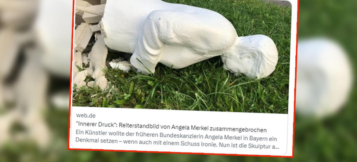 Zawalił się konny pomnik Angeli Merkel. “Odłamała się głowa konia i odpadła jedna z rąk polityk CDU”