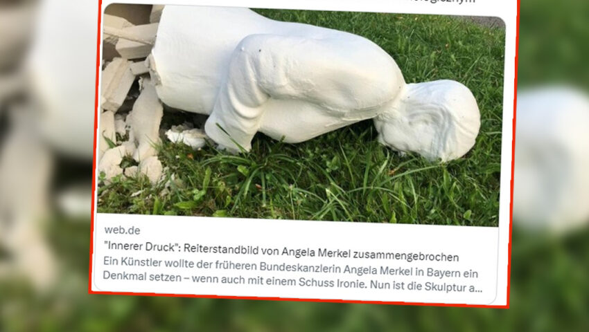 Zawalił się konny pomnik Angeli Merkel. “Odłamała się głowa konia i odpadła jedna z rąk polityk CDU”