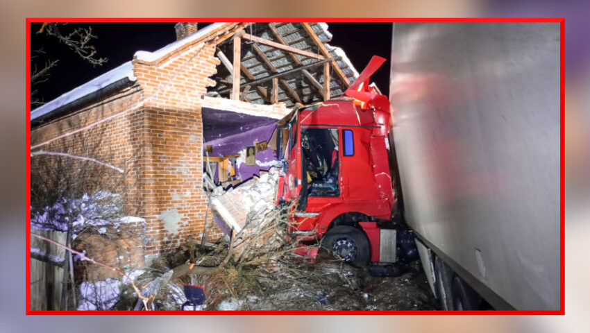 Tir wjechał w dom i zburzył ścianę. Ocalał wiszący tam obraz Ojca Świętego