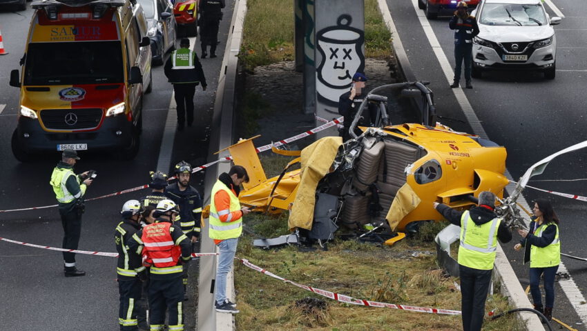 Helikopter rozbił się na autostradzie. Są ranni