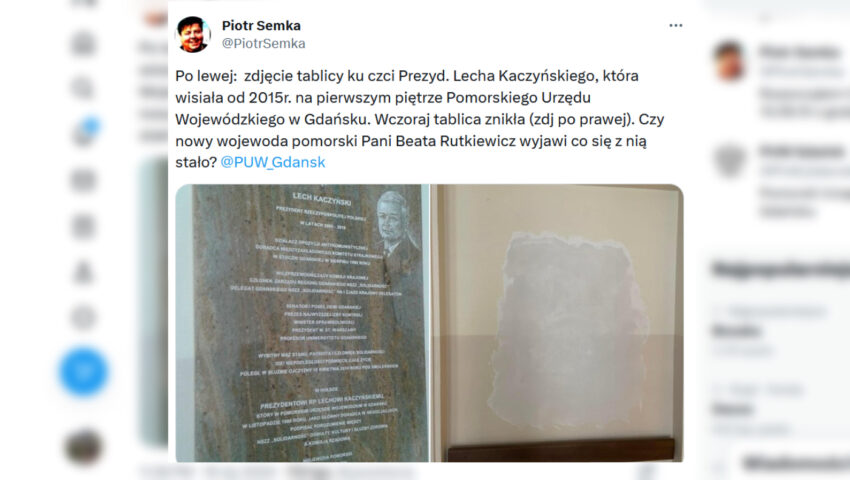 Już nie tylko krzyże im przeszkadzają. Z Urzędu Wojewódzkiego w Gdańsku zniknęła tablica upamiętniająca prezydenta Kaczyńskiego