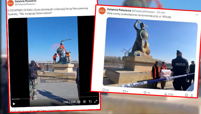Lewicowe aktywistki oblały farbą Warszawską Syrenkę. Tak świętują dzień kobiet