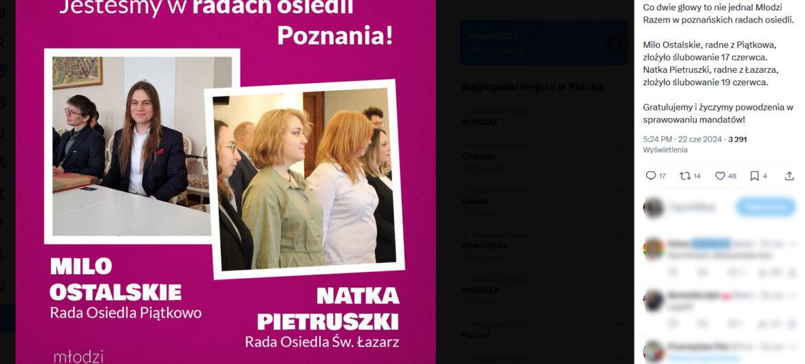 Partia Razem przedstawiła swoich radnych. To Milo Ostalskie i Natka Pietruszki
